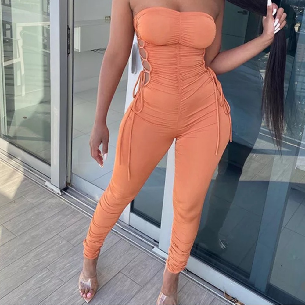Laced Up Sides Orange Jumpsuit